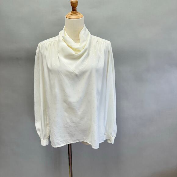 Worthington vintage 90s ivory cowl neck long sleeve top button back size 10 - Picture 1 of 15